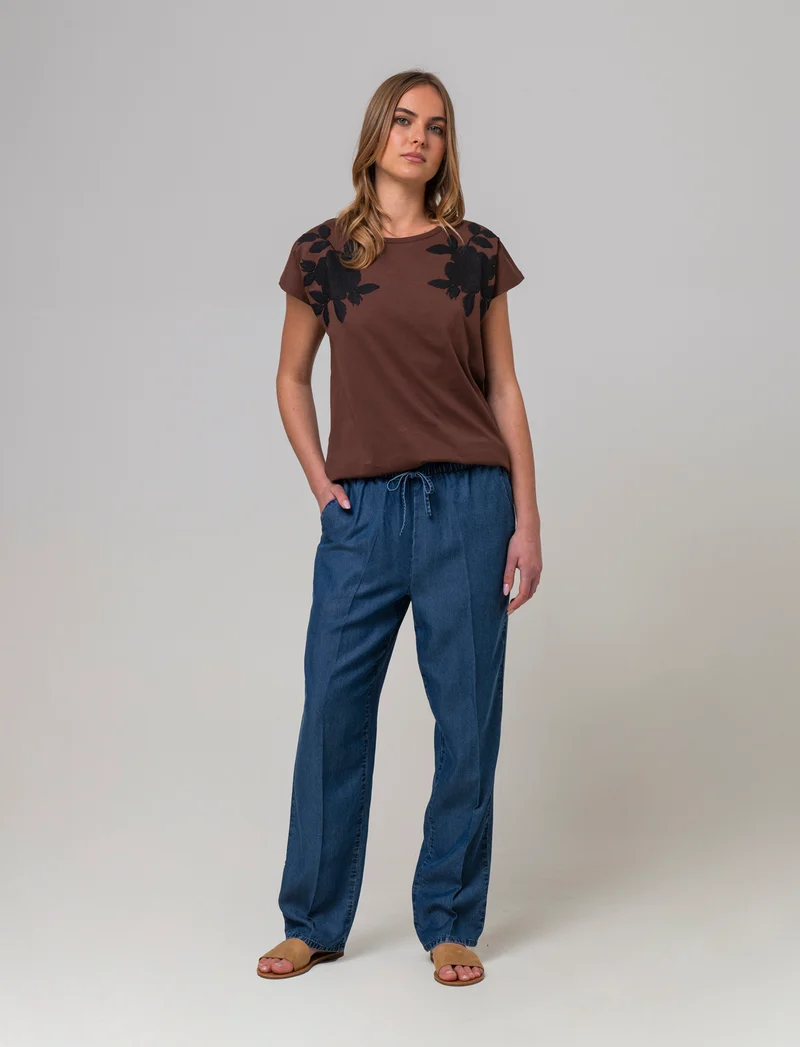 Pantalone con coulisse da donna - DENIM SCURO