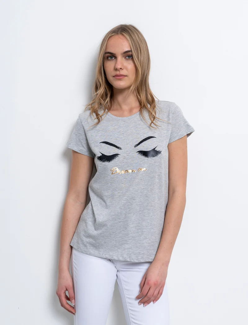 T-shirt con stampa da donna - Grigio chiaro mel.
