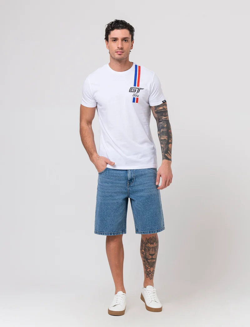 T-shirt stampa Ford GT/MUSTANG da uomo - Bianco