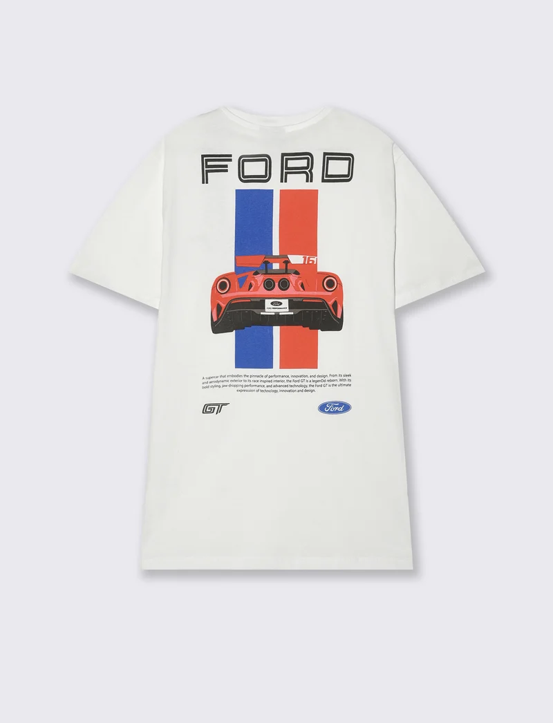 T-shirt stampa Ford GT/MUSTANG da uomo - Bianco