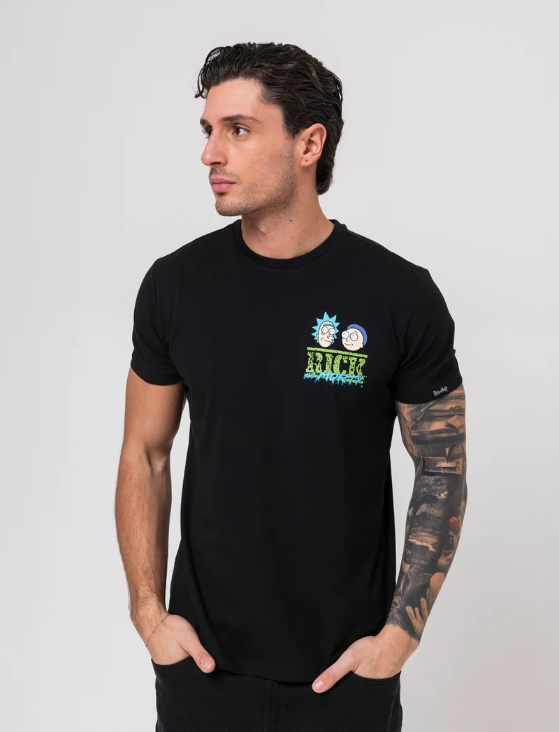 T-shirt stampa rick and morty da uomo - Nero