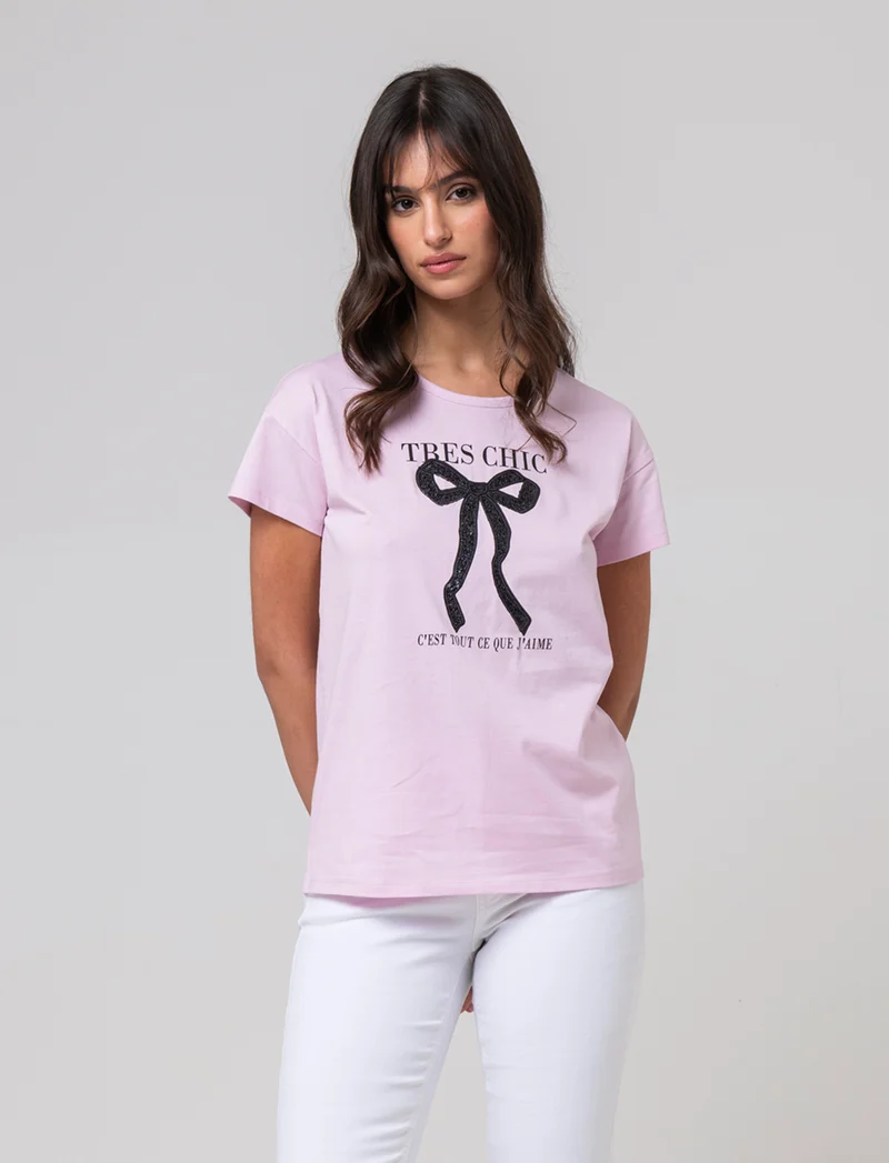 T-shirt con stampa e paillettes da donna - var 3