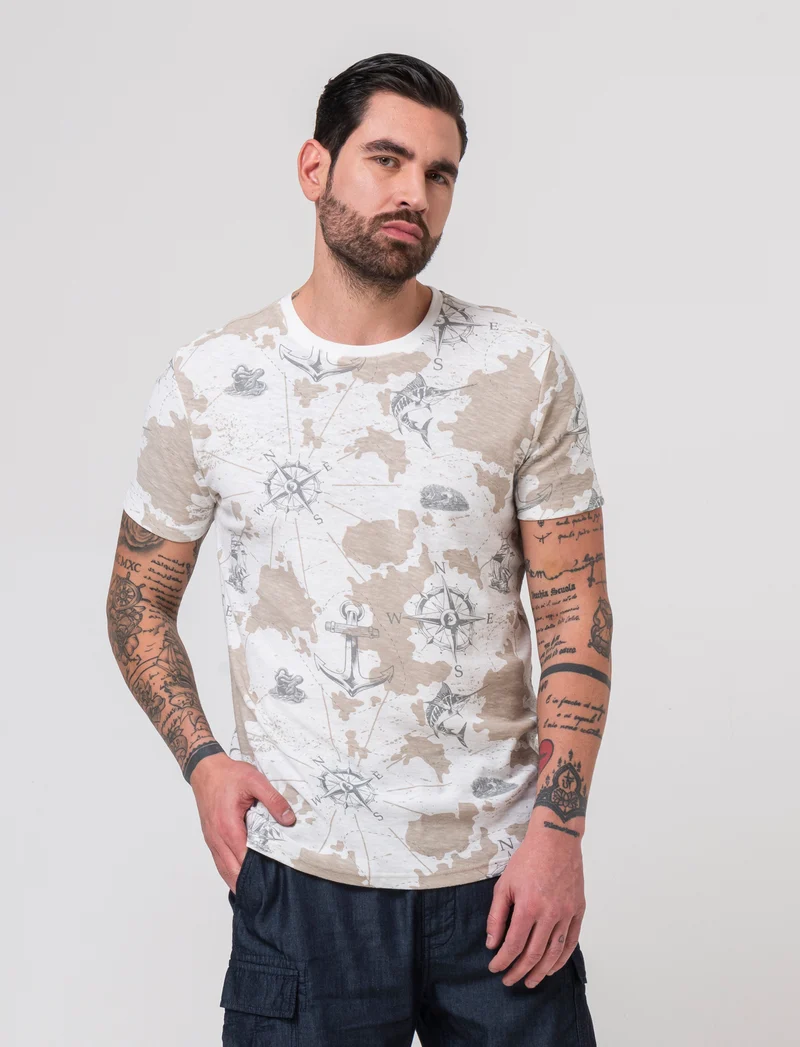 T-shirt in cotone con stampa all over da uomo - Bianco