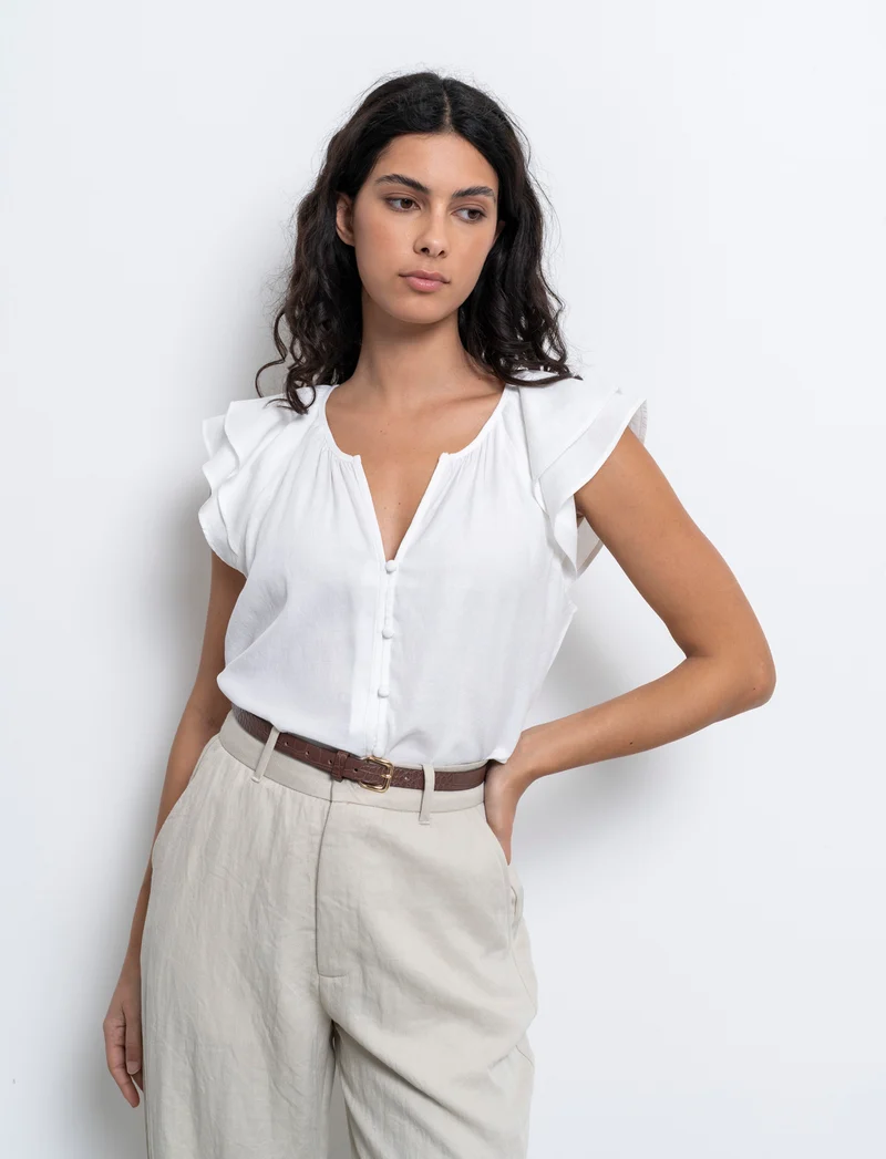 Camicia con volant da donna - Bianco latte