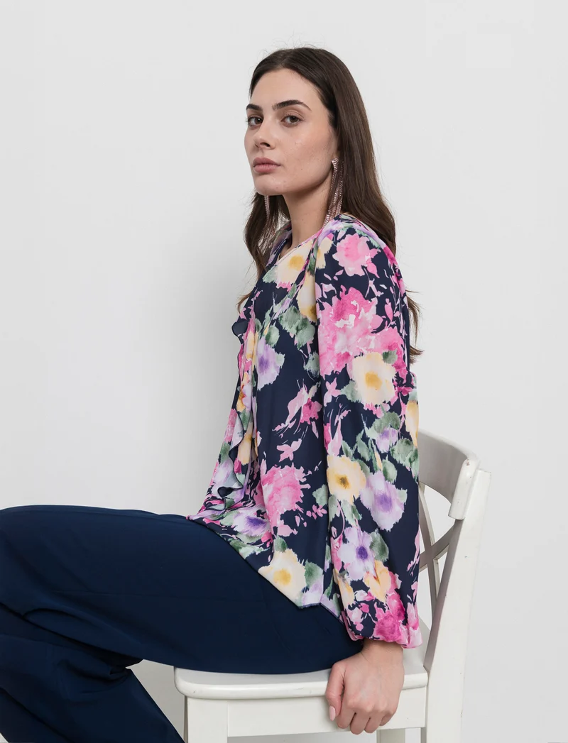 Top in tessuto leggero stampato - Blu