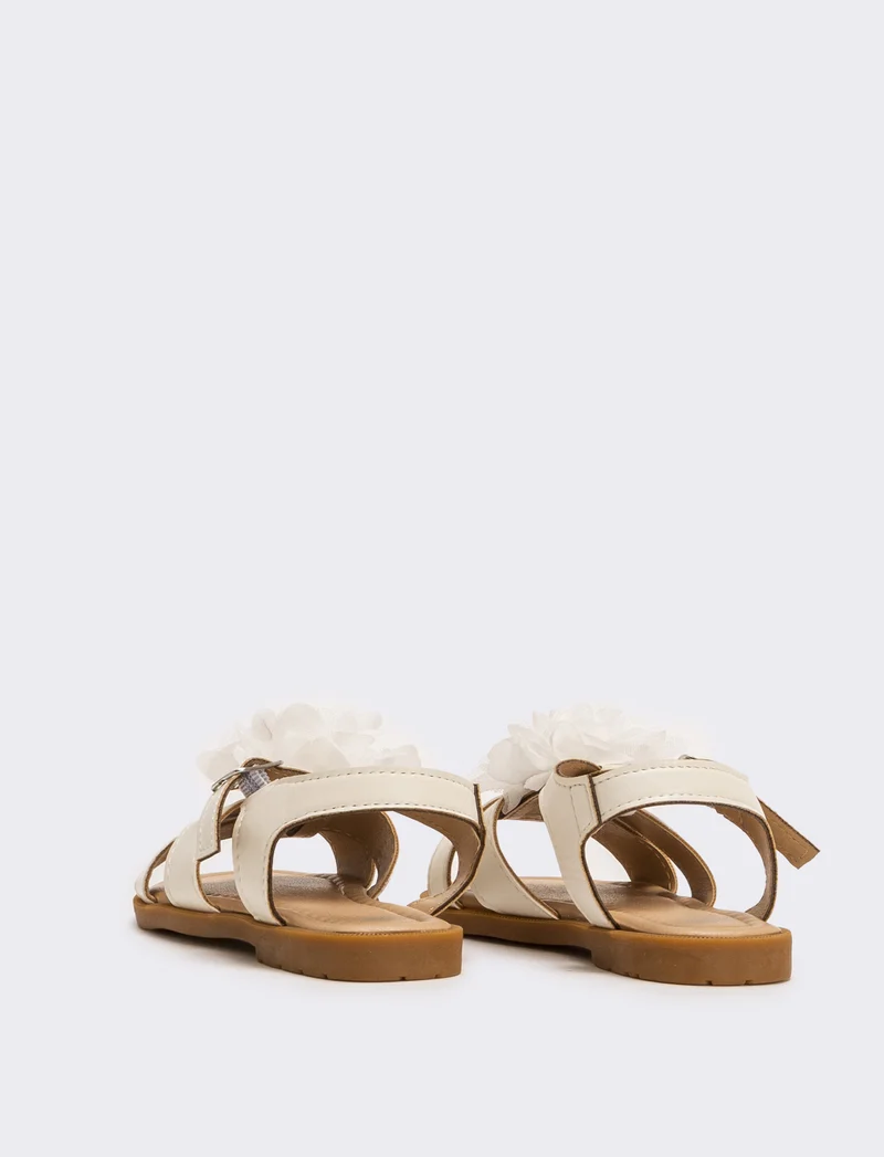 Sandalo da bambina con fiore - Bianco