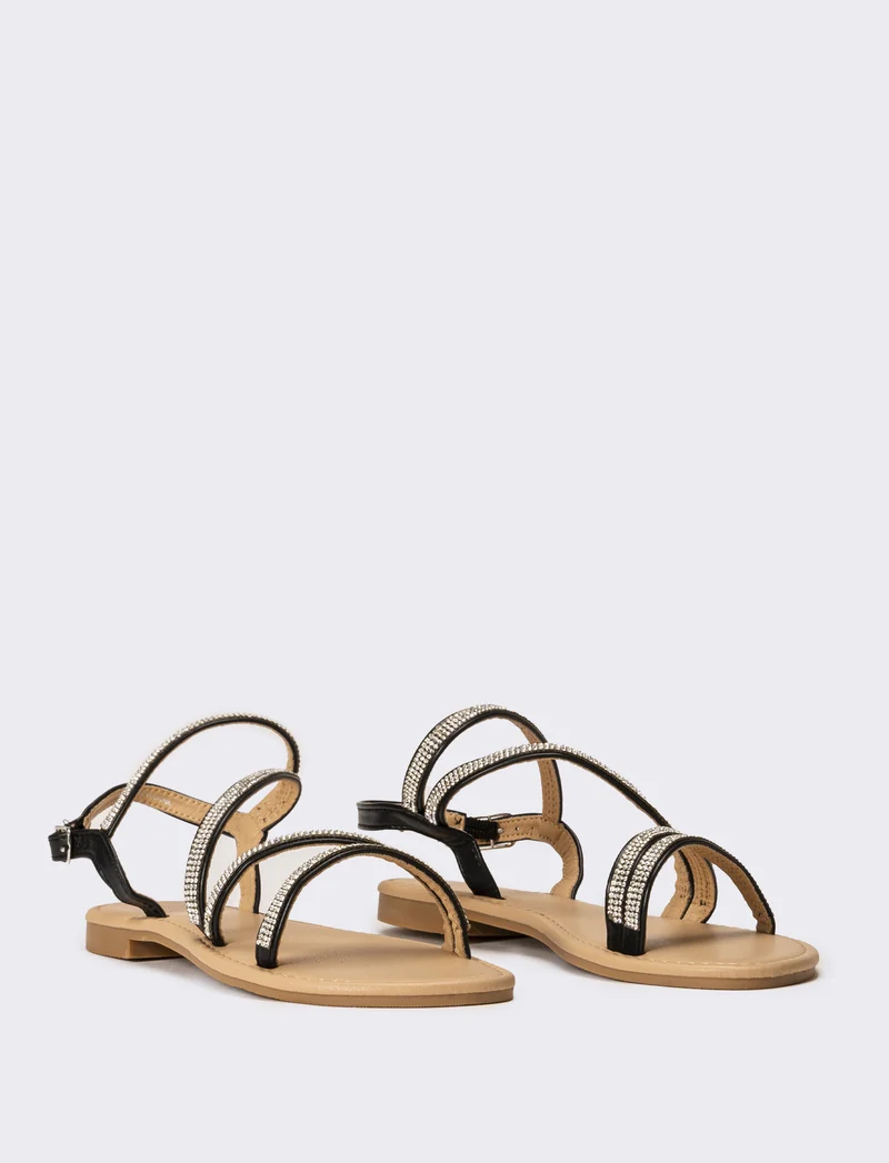 Sandalo da donna con strass - Nero