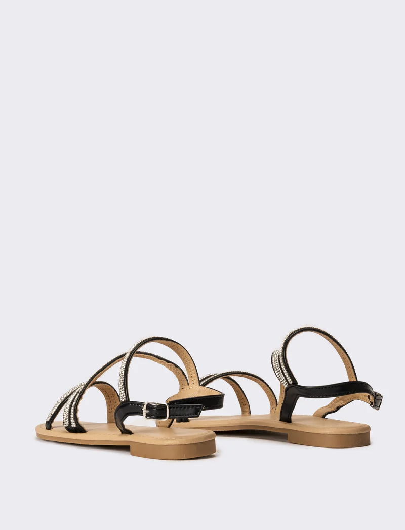 Sandalo da donna con strass - Nero