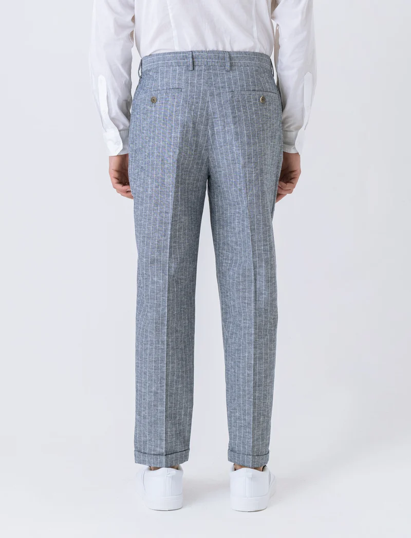 Pantaloni da completo tessuto linen blend da uomo - Blu
