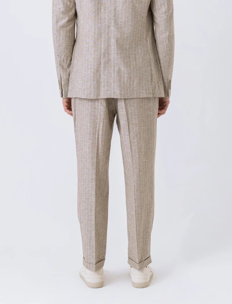 Pantaloni da completo tessuto linen blend da uomo - Beige