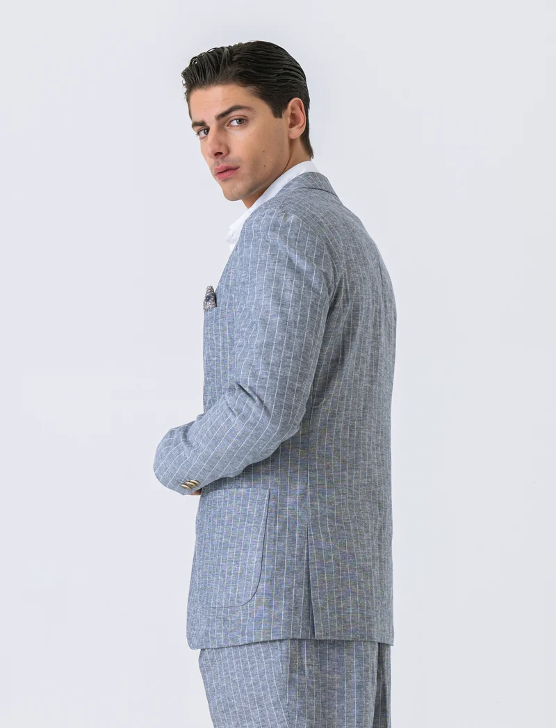 Blazer da completo tessuto linen blend da uomo - Blu