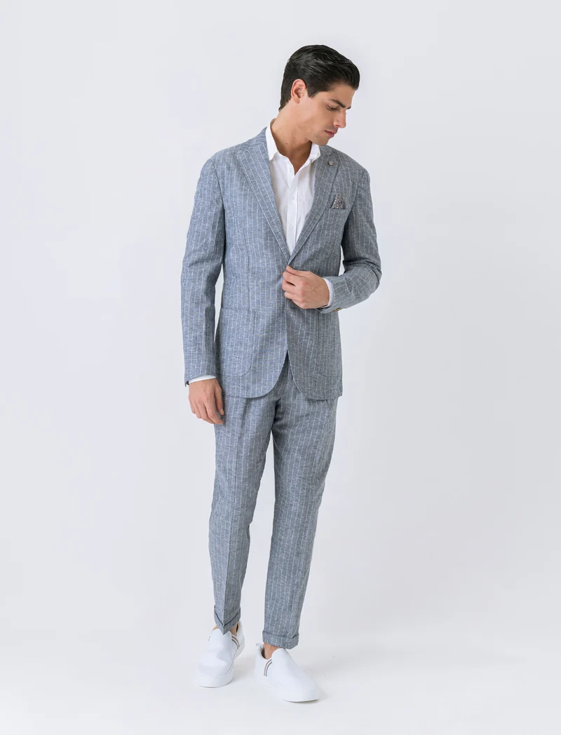 Blazer da completo tessuto linen blend da uomo - Blu