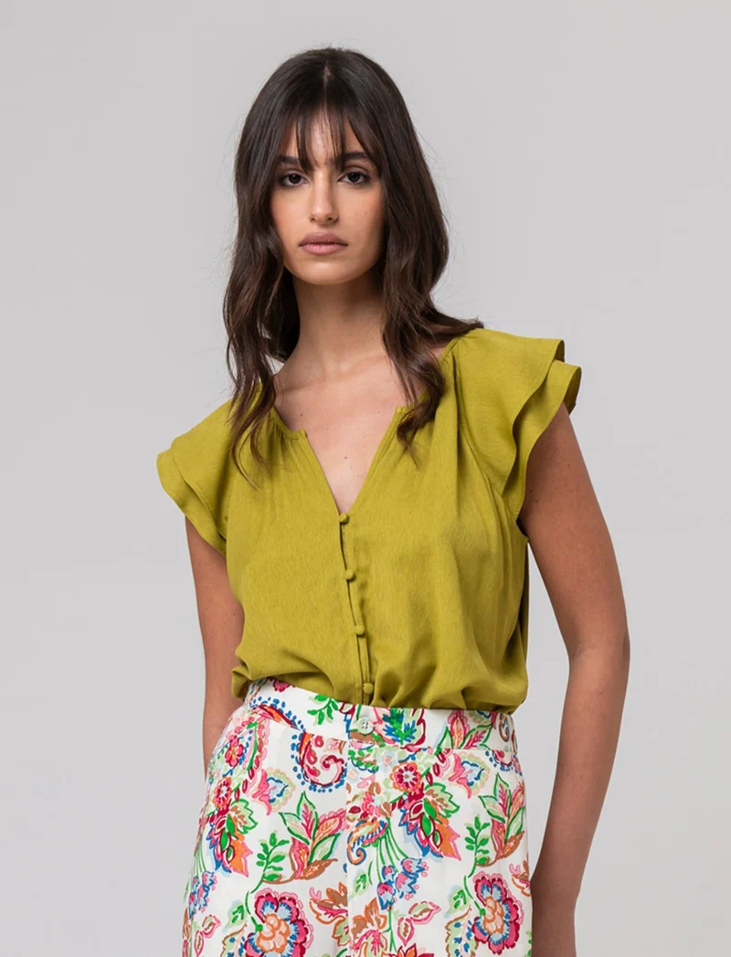 Camicia con volant da donna - Verde pistacchio