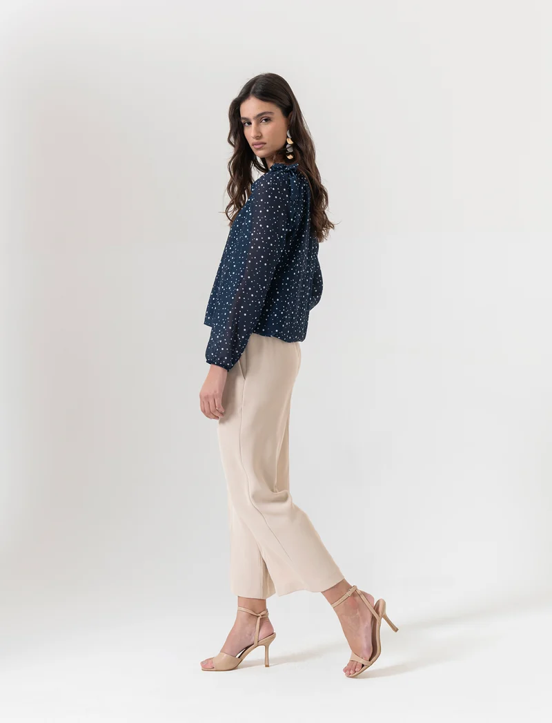 Pantalone coulotte con tasche ed elastico al dietro - Beige