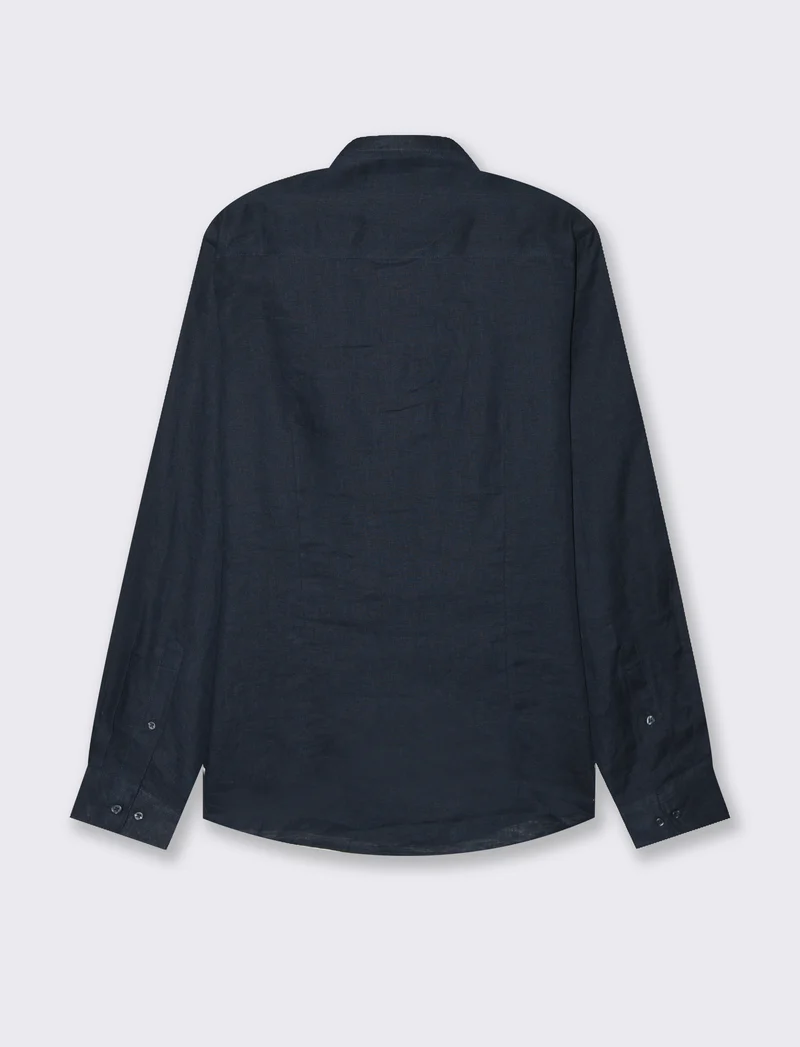 Camicia coreana 100% lino da uomo - Blu