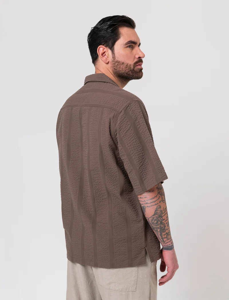 Camicia in tessuto ricamato da uomo - Grigio fango