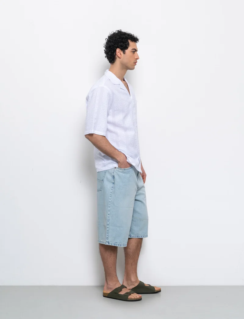 Camicia in tessuto ricamato da uomo - Bianco