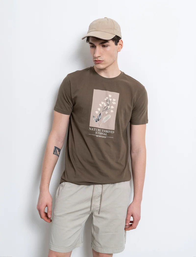 T-shirt regular fit con stampa da uomo - Verde kaki