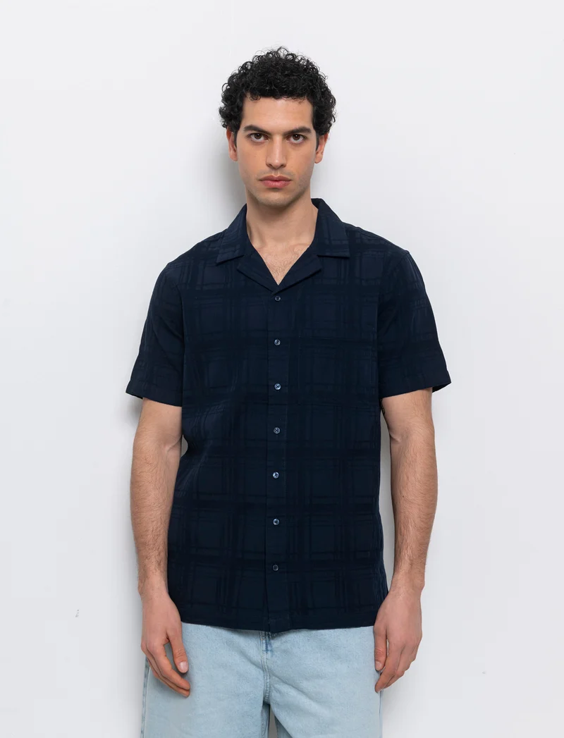 Camicia jacquard effetto quadri da uomo - Blu