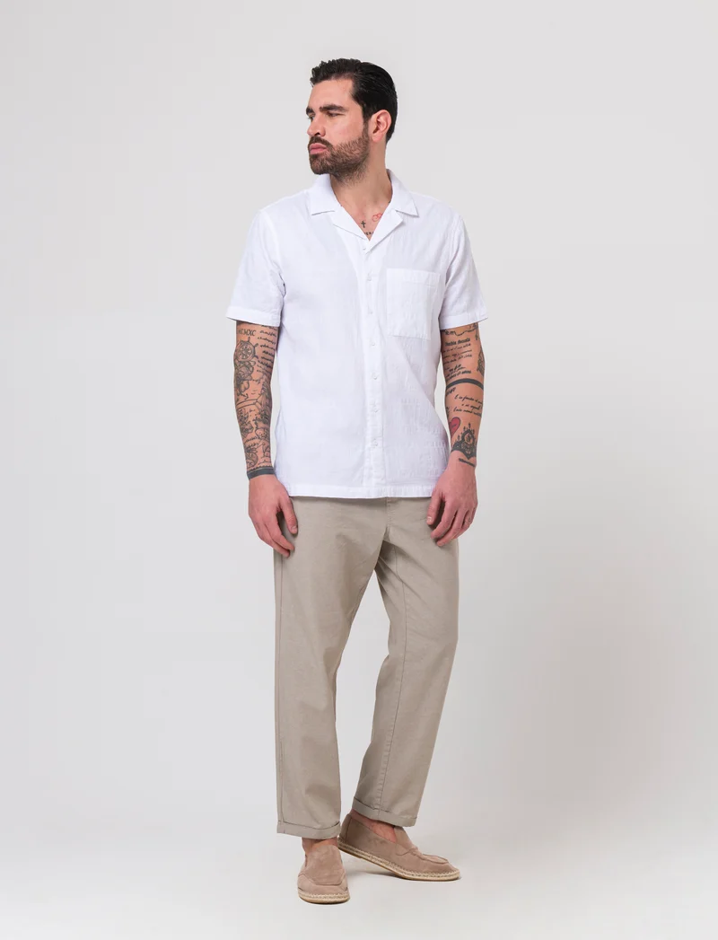 Camicia jacquard effetto quadri da uomo - Bianco