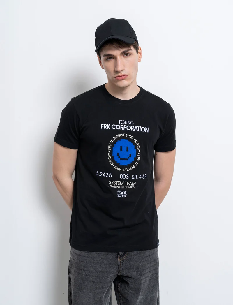 T-shirt con ricamo a contrasto da uomo - Nero
