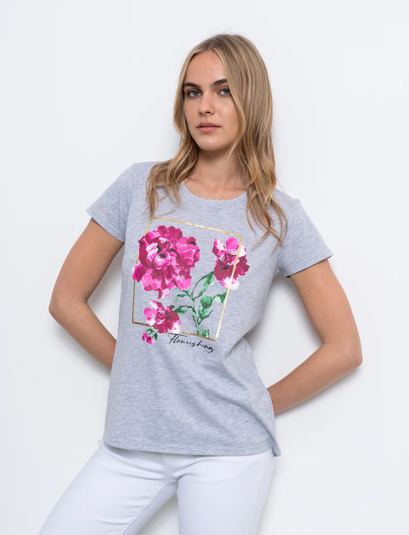 T-shirt con stampa da donna - Grigio chiaro mel.