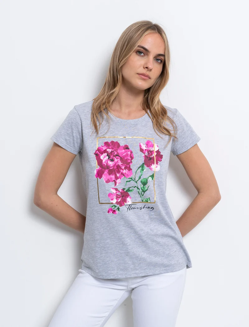 T-shirt con stampa da donna - Grigio chiaro mel.