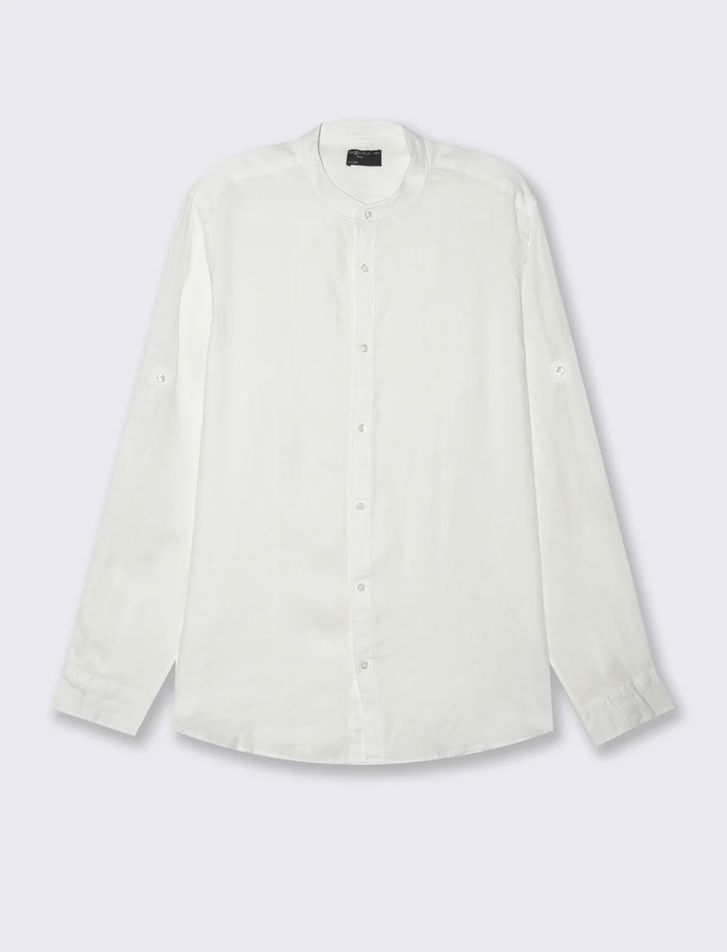 Camicia coreana 100% lino da uomo - Bianco