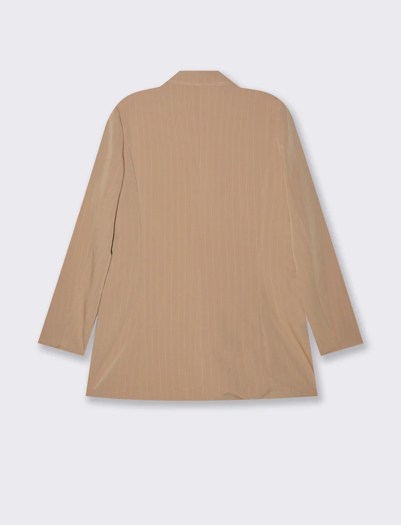 blazer in tessuto rigato con bottone sul davanti - Beige