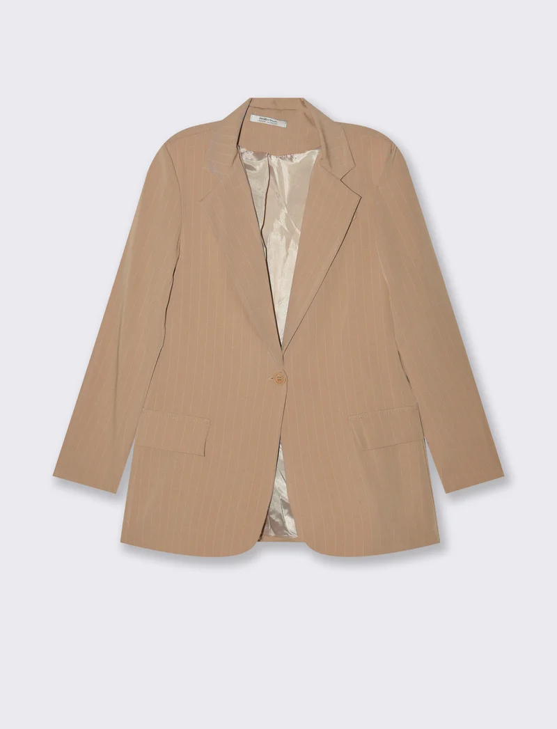 blazer in tessuto rigato con bottone sul davanti - Beige