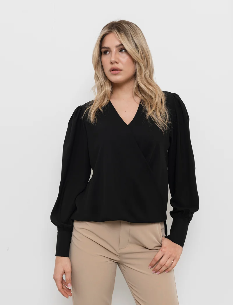 Casacca morbida ad incrocio da donna - Nero