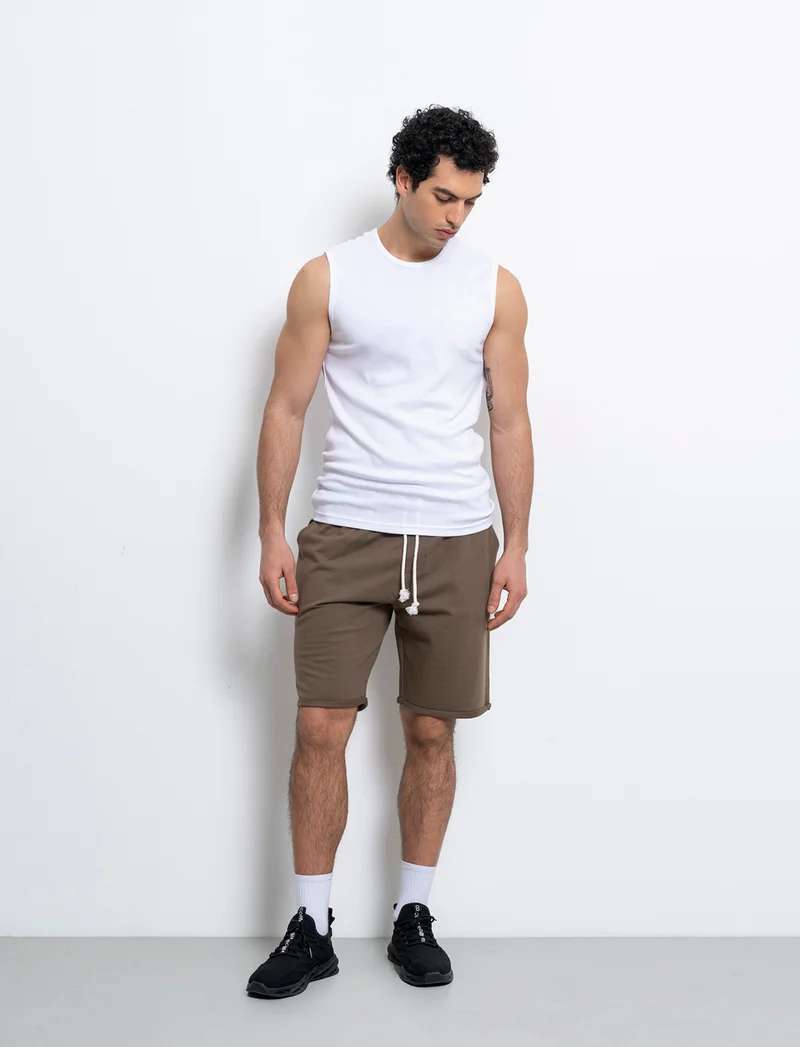 Bermuda basic in felpa con vita jogger da uomo - Verde kaki