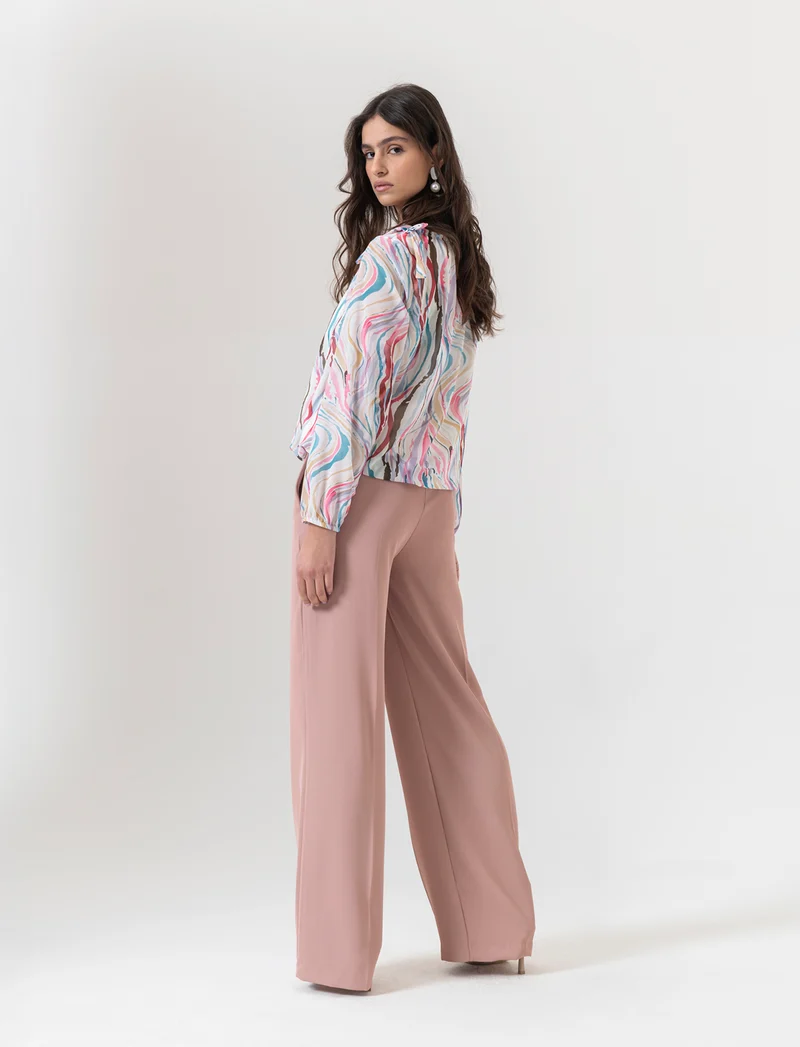 Pantalone palazzo in tessuto fluido - Rosa