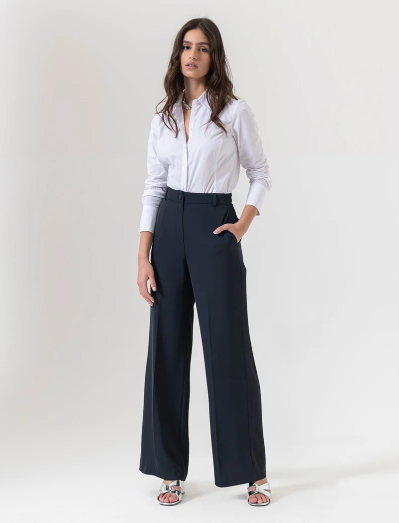 Pantalone palazzo in tessuto fluido - Blu
