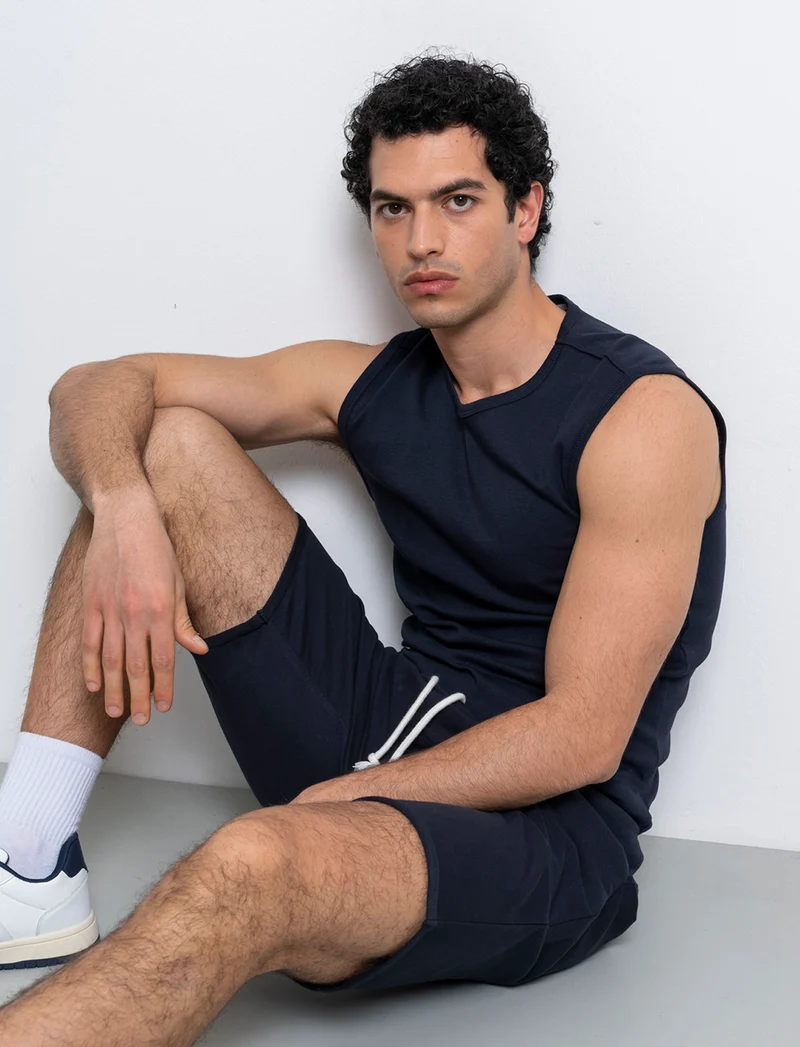 Bermuda basic in felpa con vita jogger da uomo - Blu