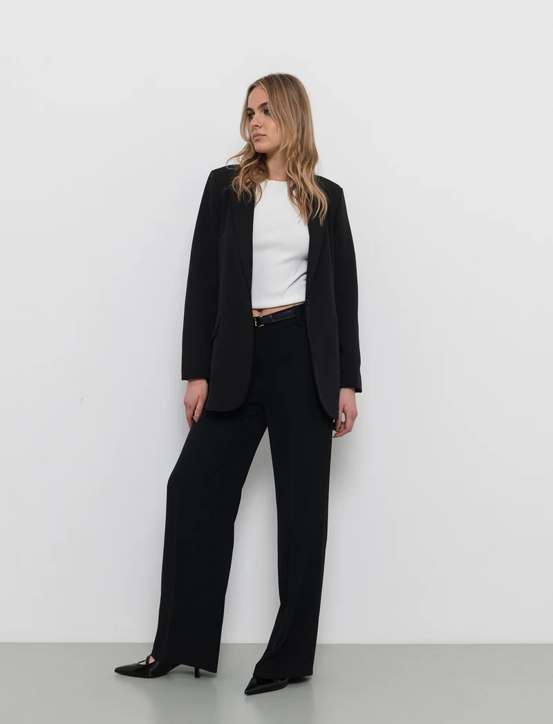 Pantalone palazzo con cintura - Nero