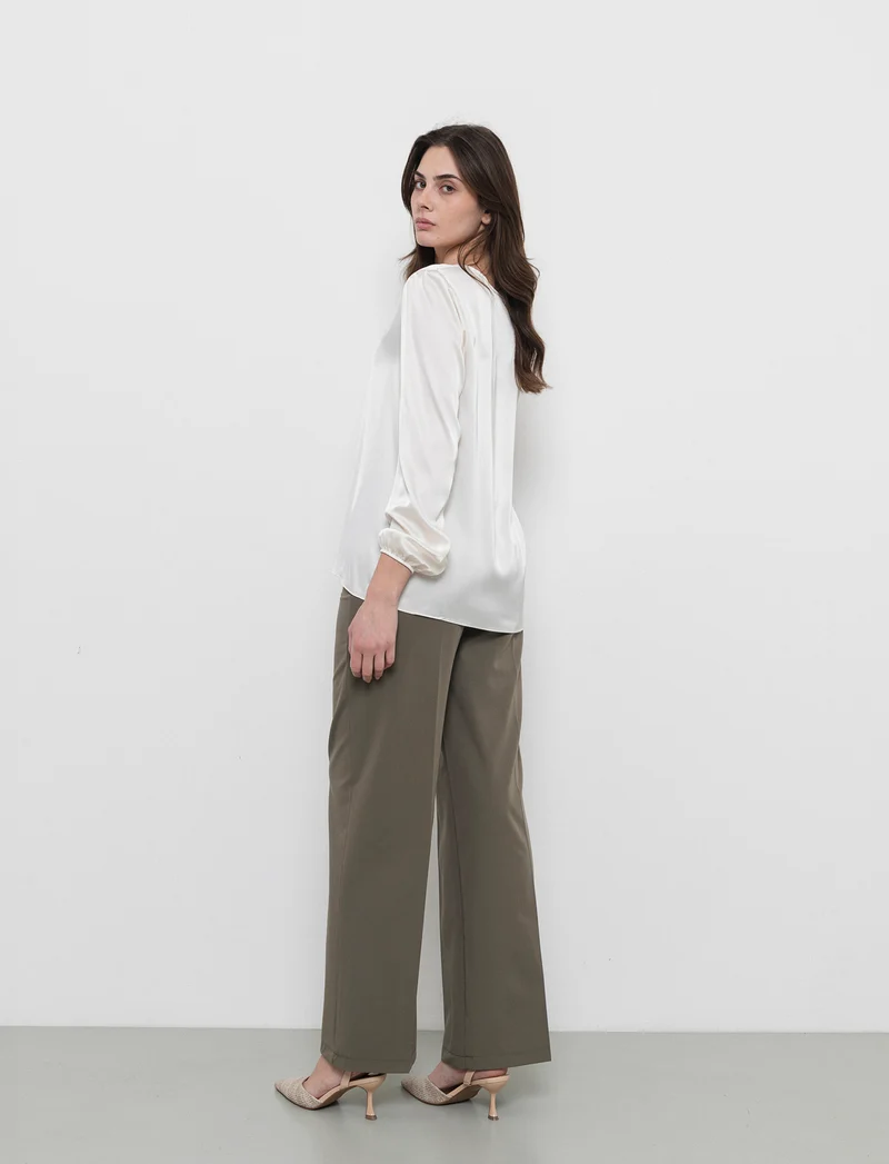 Pantalone palazzo con tessuto fluido - Verde