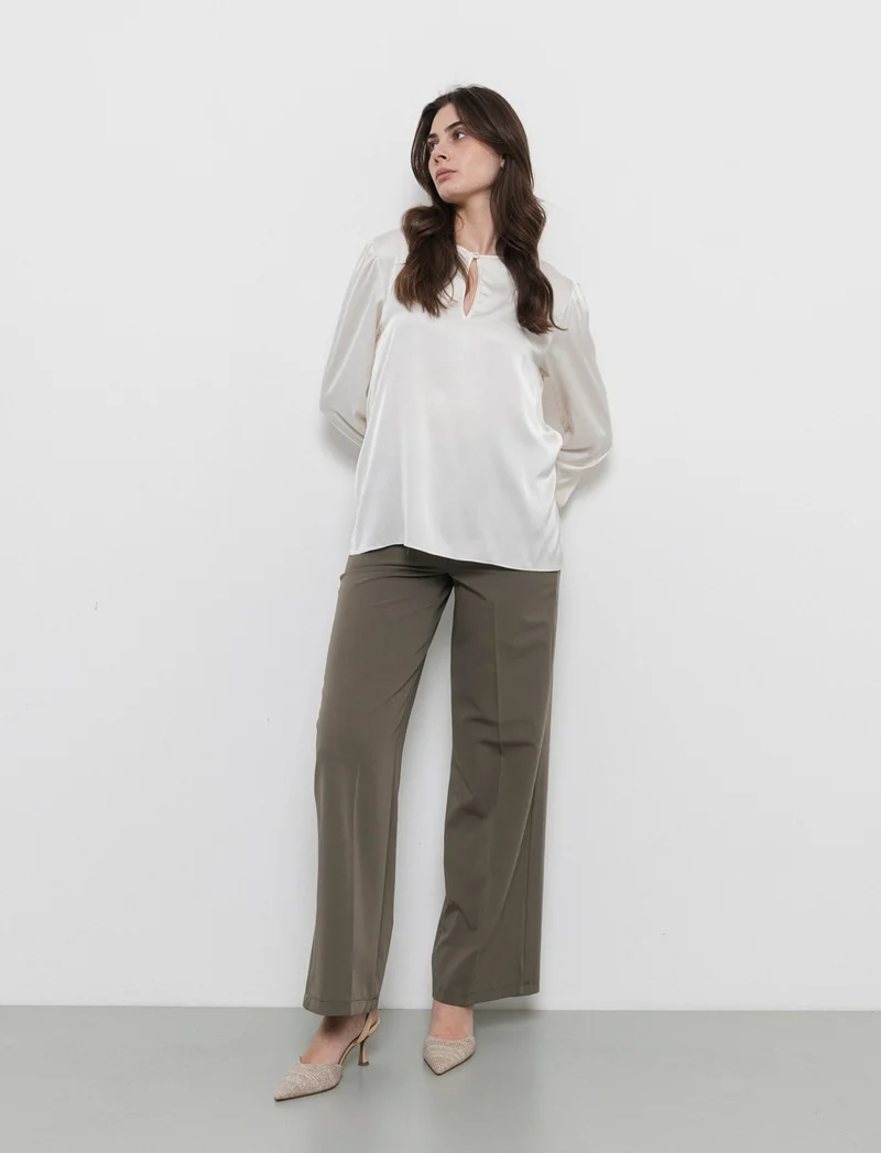 Pantalone palazzo con tessuto fluido - Verde