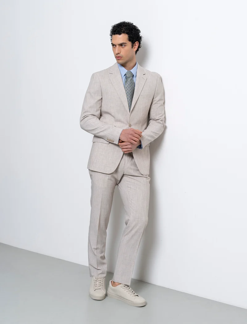 Blazer da completo effetto lino da uomo - Beige