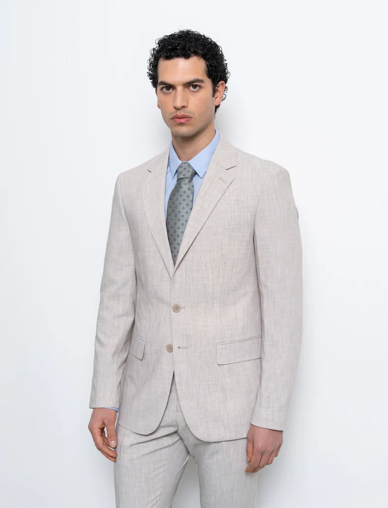 Blazer da completo effetto lino da uomo - Beige