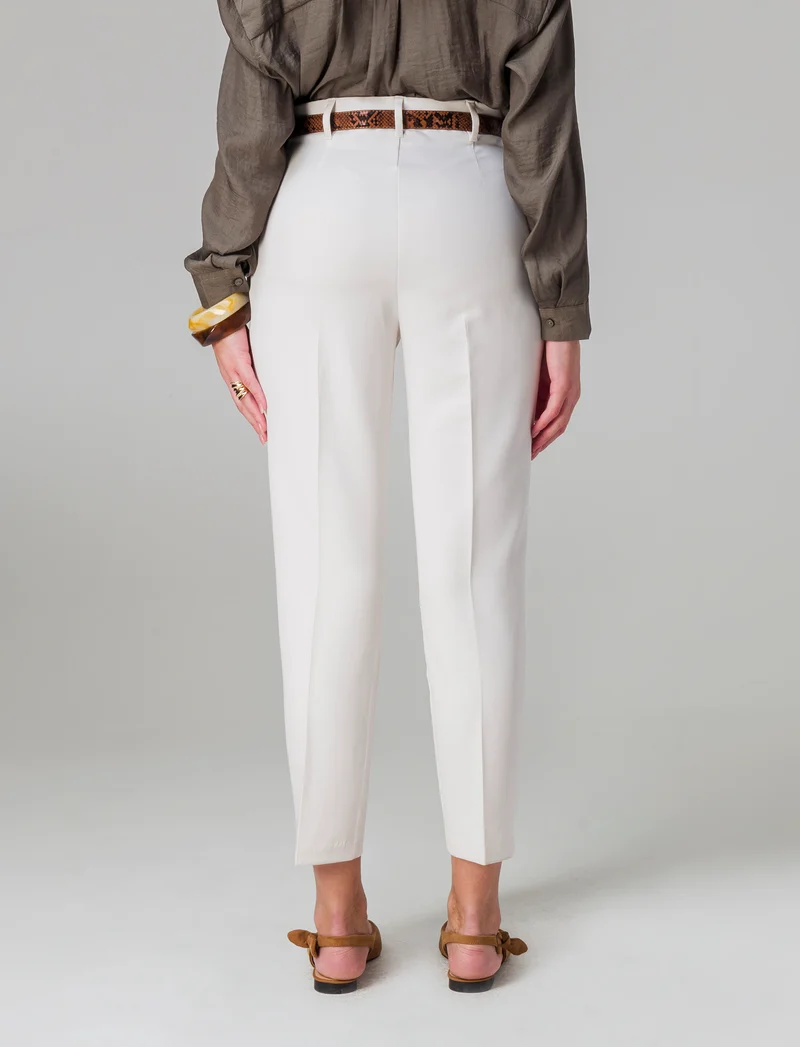 Pantalone skinny con cintura da donna - Bianco panna