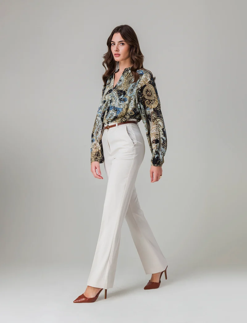 Pantalone con cintura da donna - Bianco panna